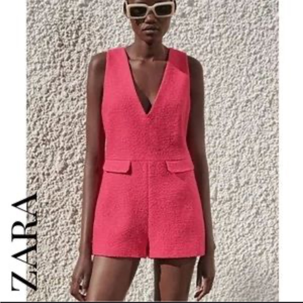 Zara Textured Weave Fuchsia Romper - image 6